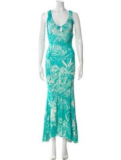 Pre-owned Class Roberto Cavalli Printed Long Dress In Green