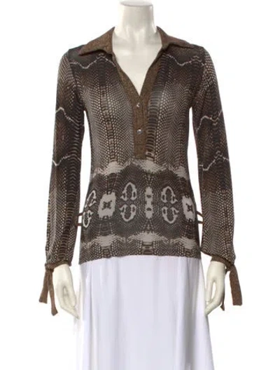 Pre-owned Class Roberto Cavalli Printed Long Sleeve Polo In Multi