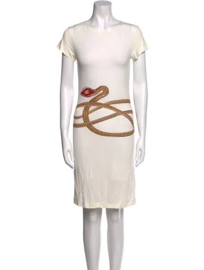 Pre-owned Class Roberto Cavalli Virgin Wool Mini Dress In White