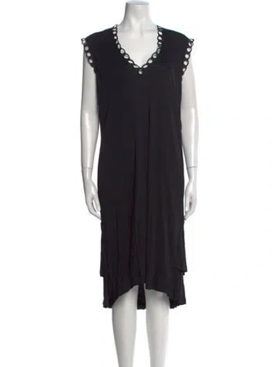 Pre-owned Class Roberto Cavalli V-neck Midi Length Dress In Black
