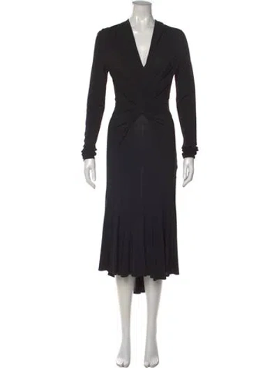 Pre-owned Class Roberto Cavalli V-neck Midi Length Dress In Black