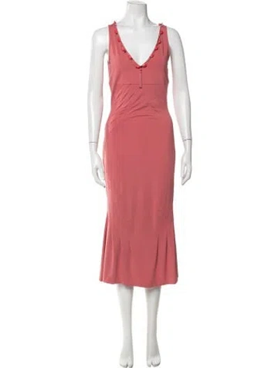 Pre-owned Class Roberto Cavalli V-neck Midi Length Dress W/ Tags In Pink