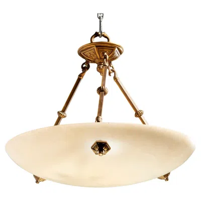 Pre-owned Classic French Empire Style Alabaster And Gilt Bronze Domed Plafonnier, 20th/21st C. In Gold