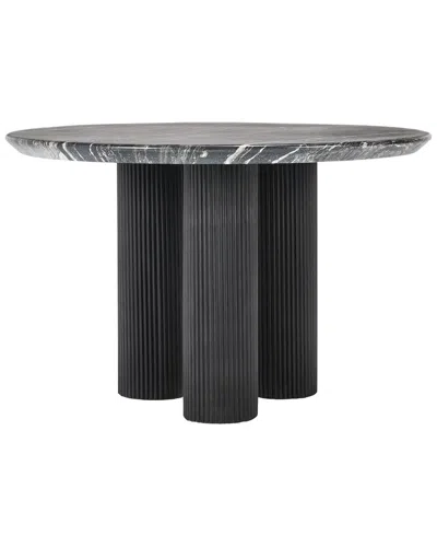 Classic Home Adrian 47in Marble Stone Finish Outdoor Round Dining Table In Black