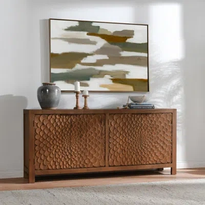 Classic Home Astrid 86" Wide Pine Solid Wood Sideboard In Brown