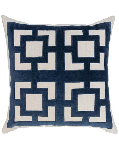 Classic Home Cotton Velvet Applique With Embroidery Corbin Throw Pillow In Blue