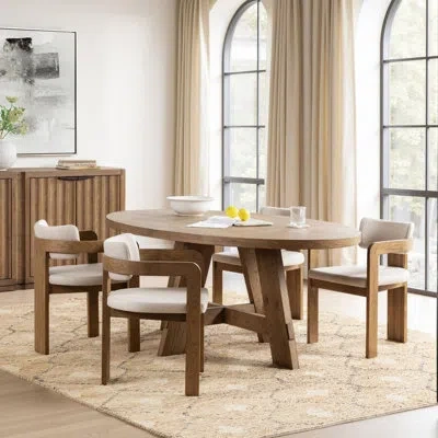 Classic Home Crescent 5-piece Reclaimed Oak Wood Dining Table Set In Brown