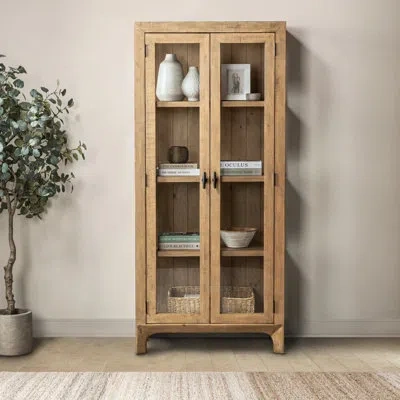 Classic Home Crest 79" Reclaimed Pine Wood Curio Cabinet Cabin In Natural In Brown