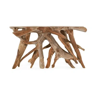 Classic Home Cypress Natural Root Teak Wood Sofa Console Table In Brown