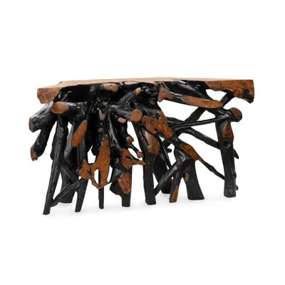 Classic Home Cypress Natural Root Teak Wood Sofa Console Table In Brown Wood