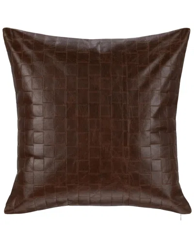 Classic Home Embossed Leather Basketweave Seston Genuine Leather Throw Pillow In Brown