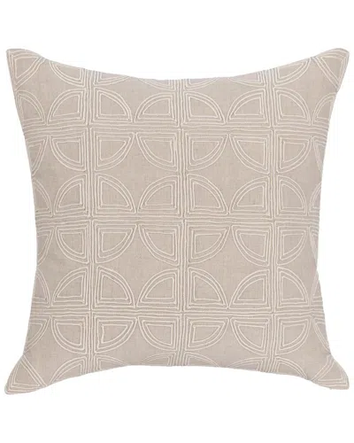 Classic Home Hand Applied Jute Embroidery Elea Belgian Linen Throw Pillow In Neutral