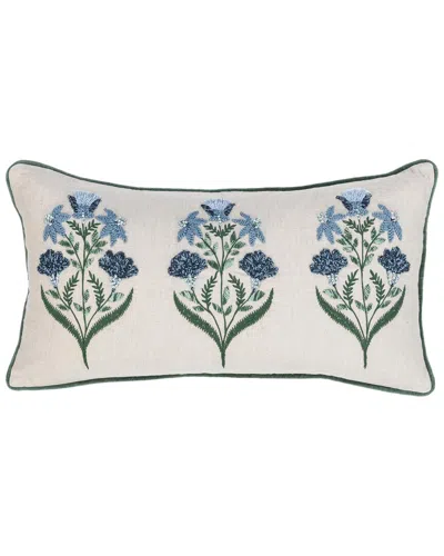 Classic Home Hand Embroidered Floral Belcourt Throw Pillow In Blue