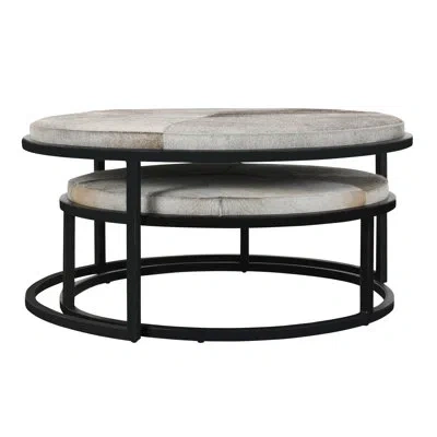 Classic Home Hayword Hair On Hide Set Of 2 Nesting Coffee Tables In Multi