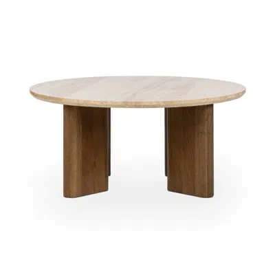 Classic Home Idella Travertine Round Coffee Table In Brown