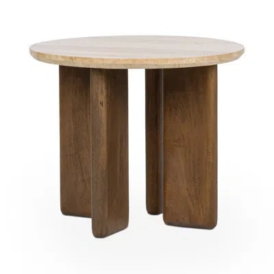 Classic Home Idella Travertine Round End Table In Brown