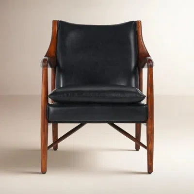 Classic Home Kiannah Genuine Leather Accent Chair In Black Genuine Leather