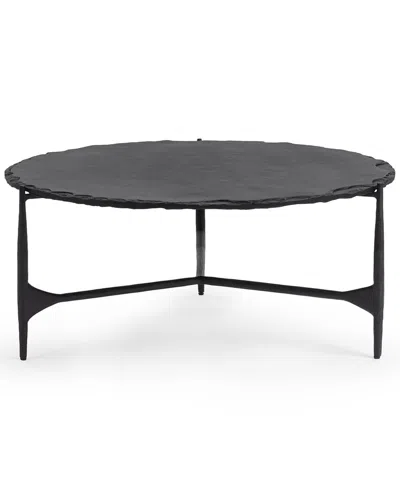 Classic Home Luka Stone & Iron Coffee Table In Blue