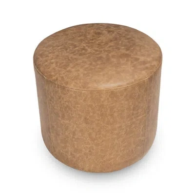Classic Home Millo Top Grain Leather Round Ottoman In Brown