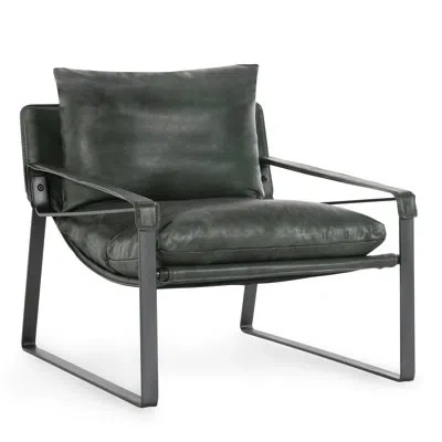 Classic Home Morgan Accent Chair In Green Genuine Leather