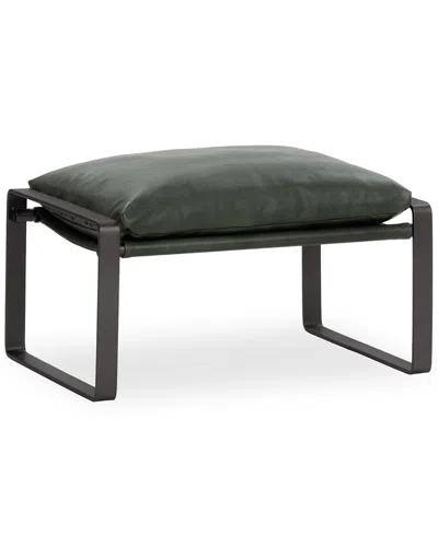 Classic Home Morgan Top Grain Leather Ottoman In Green