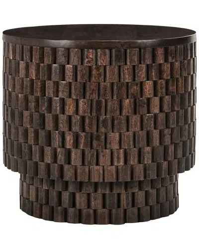 Classic Home Norwood 25in Textured Round Mango Wood End Table In Brown