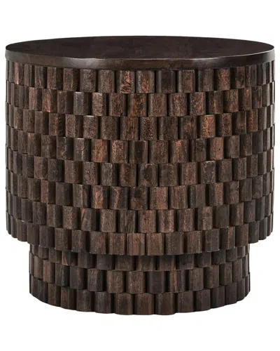 Classic Home Norwood 25in Textured Round Mango Wood End Table In Brown