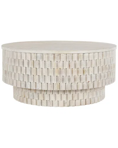 Classic Home Norwood 40in Solid Mango Wood Round Coffee Table In White