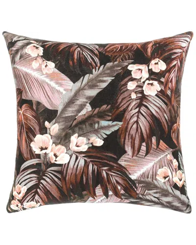 Classic Home Original Botanical Print Makana Velvet Cotton Throw Pillow In Brown
