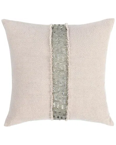 Classic Home Pieced With Hand Beaded Center Band Lira Throw Pillow In Neutral