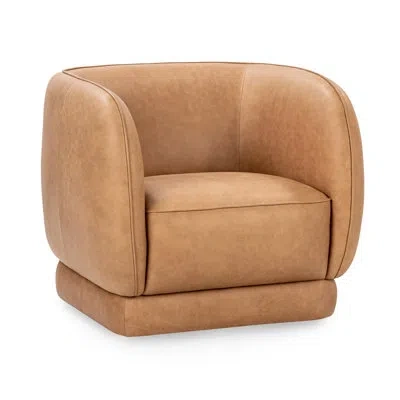 Classic Home Rinner Genuine Leather Swivel Club Chair In Brown