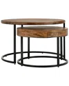 Classic Home Set Of 2 Emma Solid Iron & Oak Wood Nesting Tables In Brown