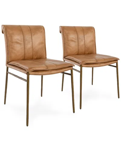 Classic Home Set Of 2 Mayer Premium Leather Dining Chair In Brown