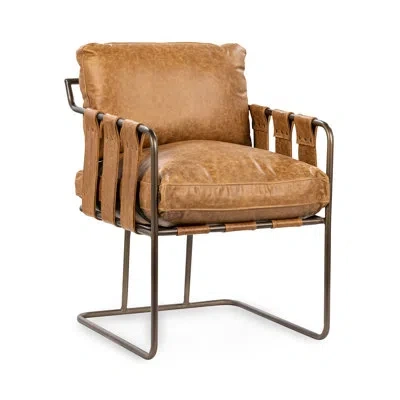 Classic Home Strapling Leather Dining Chair In Brown