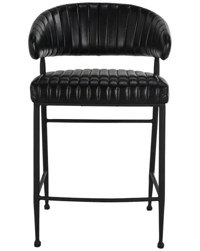 Classic Home Umbria 26 Top Grain Leather Counter Stool In Black