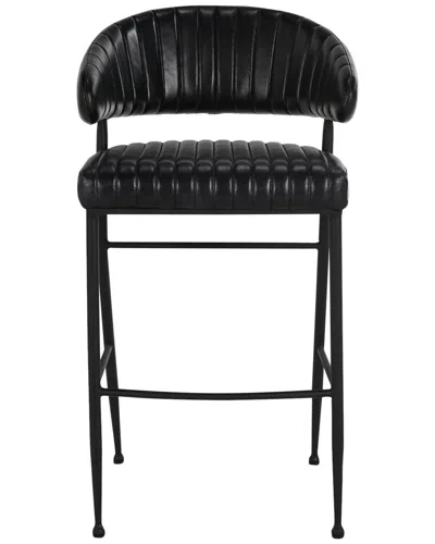 Classic Home Umbria 30 Top Grain Leather Bar Stool In Black