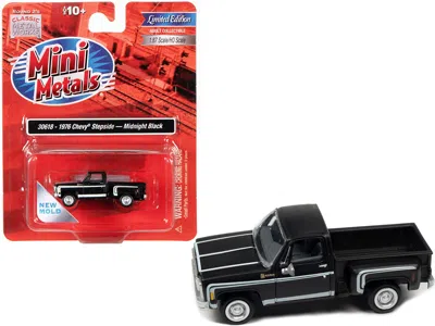 Classic Metal Works 1976 Chevrolet Stepside Pickup Truck Midnight Black With White Stripes 1/87 (ho) Scale Model Car By