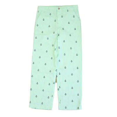 Pre-owned Classic Prep Kids' Boys Anchors On Green Stripe Pants