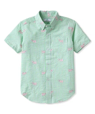 Classic Prep Kids' Boys Apple Green Gingham Button Down Short Sleeve Size: 6-14 Years