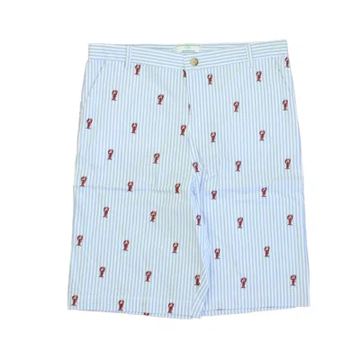 Pre-owned Classic Prep Kids' Boys Lobsters On Blue Stripe Shorts Size: 6-14 Years In Multi