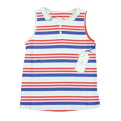 Pre-owned Classic Prep Kids' Girls Bittersweet Multistripe Polo Shirt Size: 6-14 Years In White