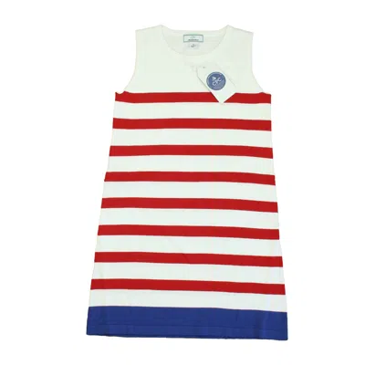 Pre-owned Classic Prep Kids' Girls Bright White Medieval Blue Sweater Dress In Multi