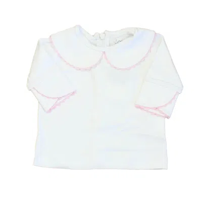 Pre-owned Classic Prep Kids' Girls Bright White With Lillys Pink Long Sleeve Shirt Size: 9-12 Months