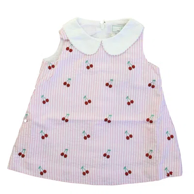 Pre-owned Classic Prep Kids' Girls Cherries On Pink Stripe Dress