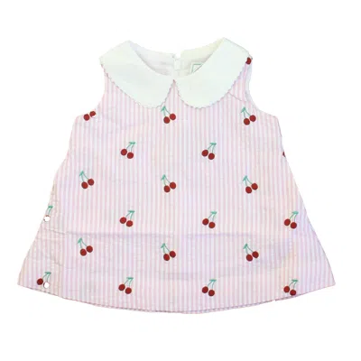 Pre-owned Classic Prep Kids' Girls Cherries On Pink Stripe Dress