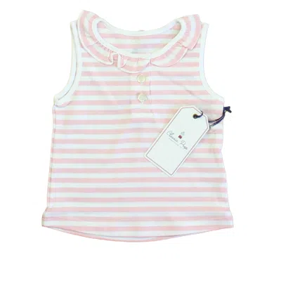 Pre-owned Classic Prep Kids' Girls Lilly's Pink Bright White Polo Shirt Size: 12-24 Months