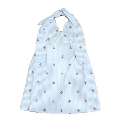 Pre-owned Classic Prep Kids' Girls Red Anchor Blue Seersucker Dress In Multi