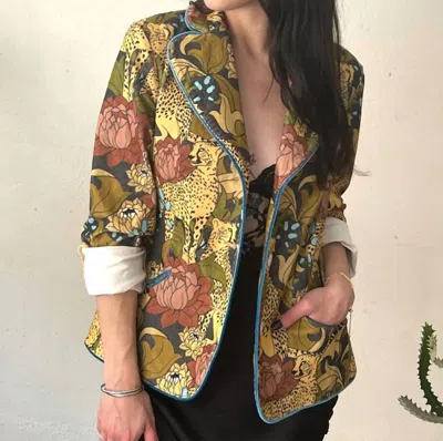 Classic Rock Couture Wild Child Corduroy Blazer In Cheetah Floral In Multi