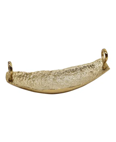Classic Touch 15.25"l Gold Boat Shaped Dish Hammered Finish