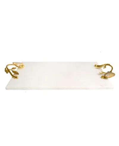 Classic Touch 16.25" Marble Challah Tray With Agate Stone Handles In White